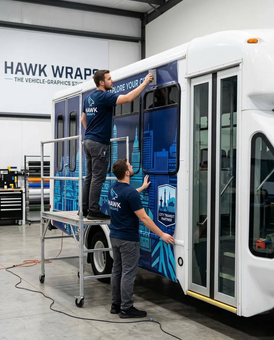 bus wraps mid-installation at our Linden NJ facility