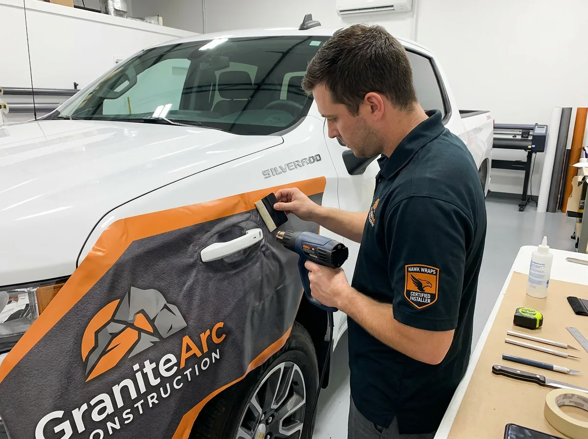 construction fleet wrap installation concept