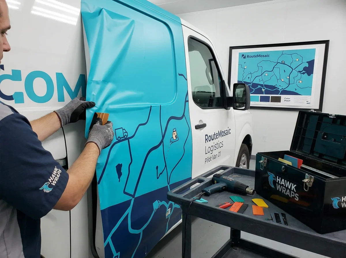 delivery van pilot wrap installation concept