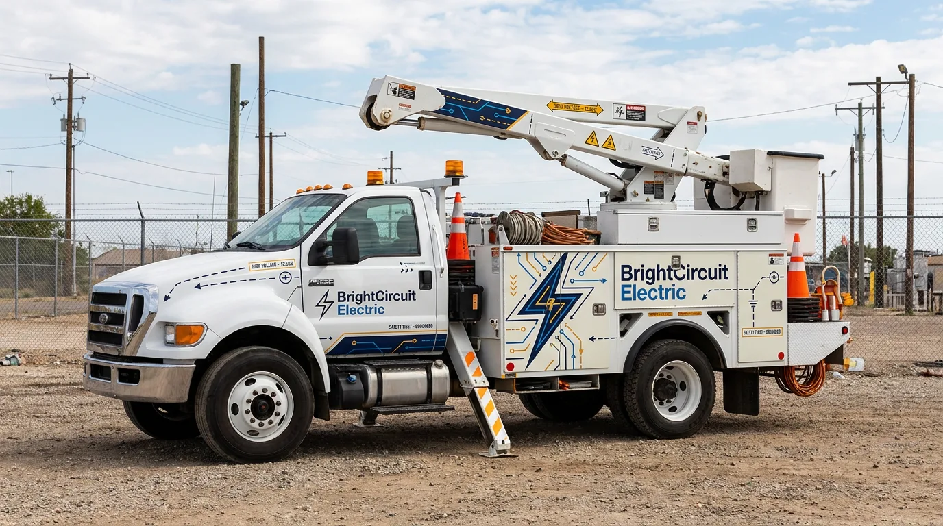 electrical bucket truck graphics with boom and safety equipment clear