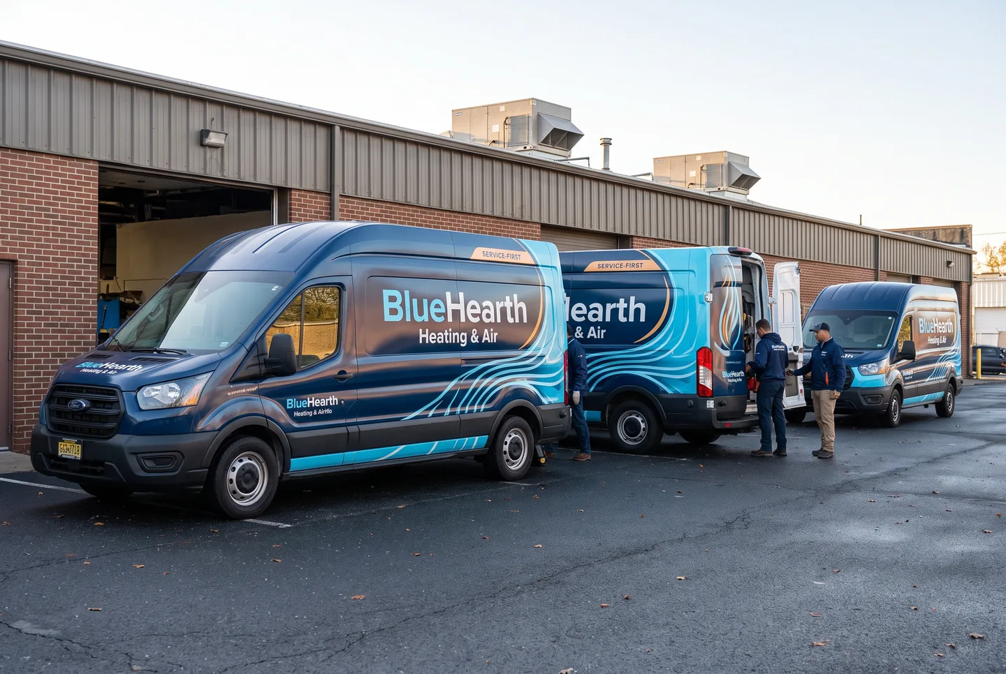 HVAC service van fleet — matching high-roof vans