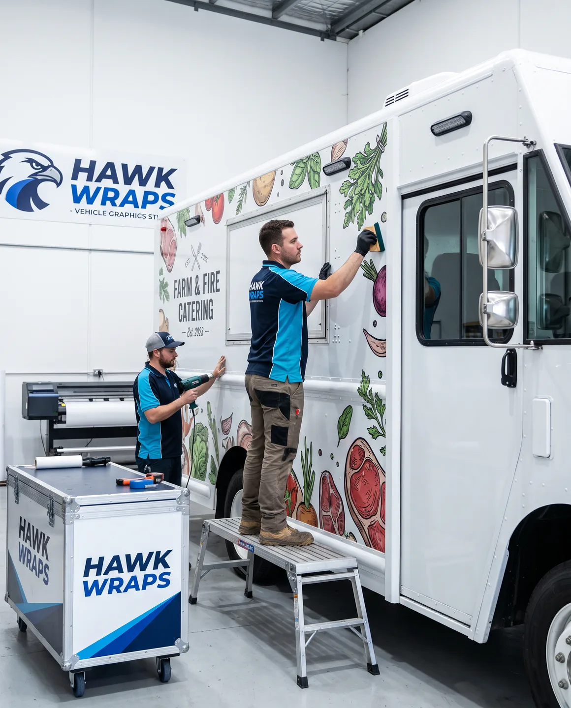 food truck wraps mid-installation at our Linden NJ facility