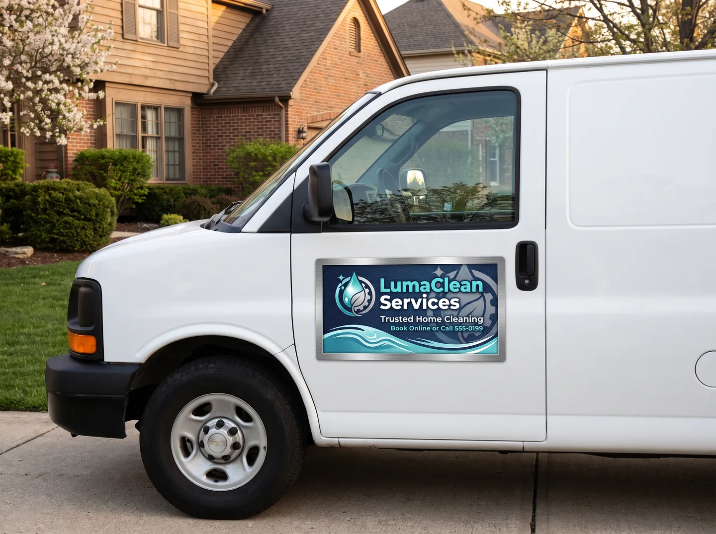 cleaning service magnetic sign concept on a compatible steel van panel