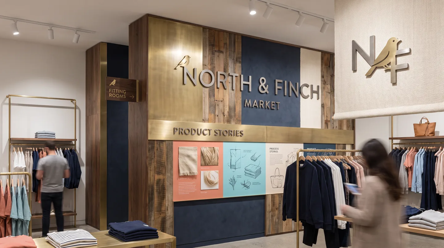 retail feature wall and fitting room graphics