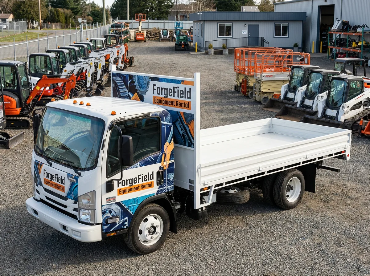 equipment rental flatbed truck graphics concept