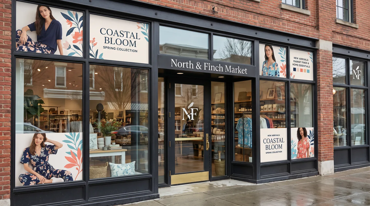 retail storefront full-color window campaign concept across multiple panes